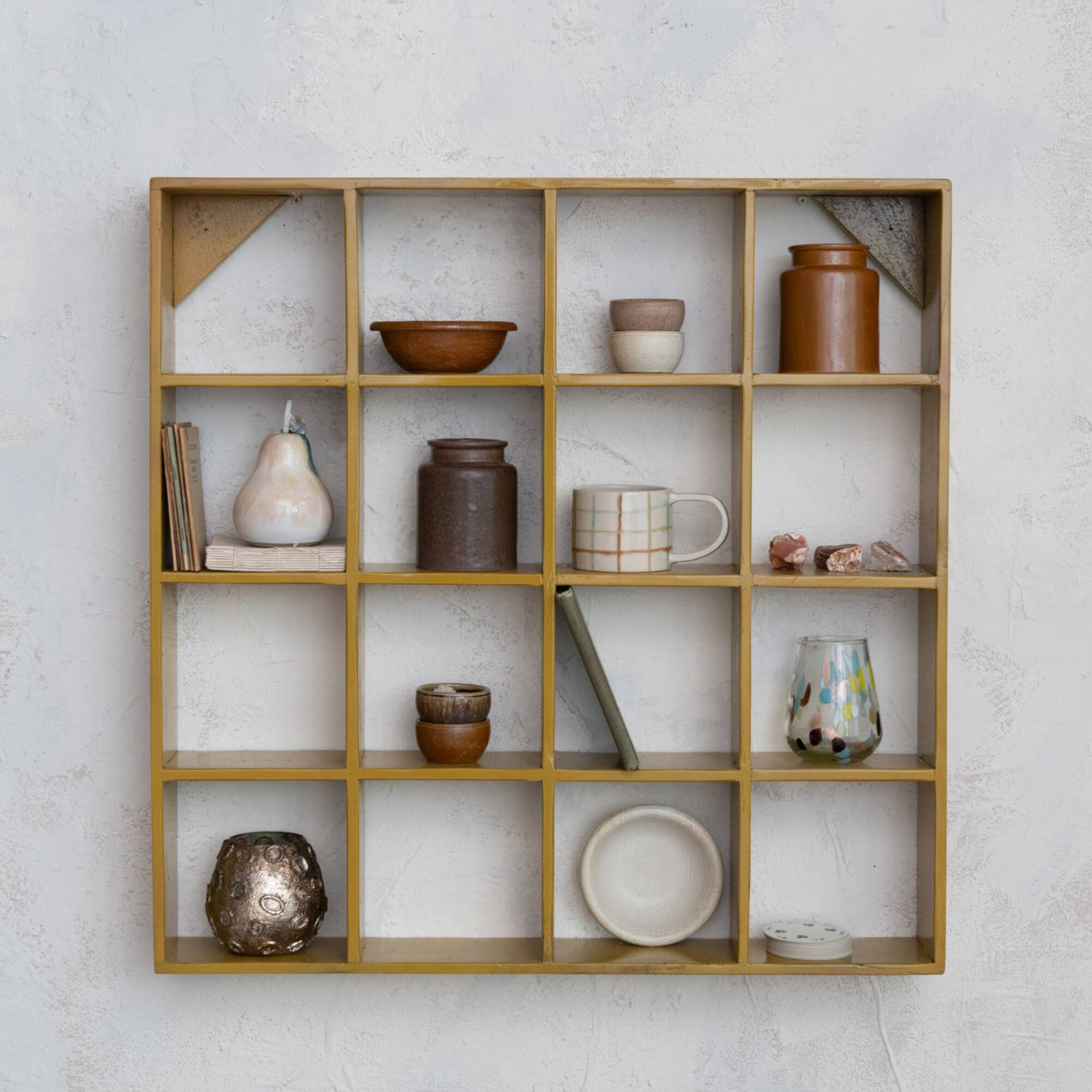 Hello Honey 27.5" Mustard Square Reclaimed Wood & Metal Wall Shelf